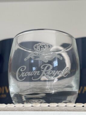 Vintage Crown Royal Limited Edition Etched Clear Glass Round Whiskey Shot Glass